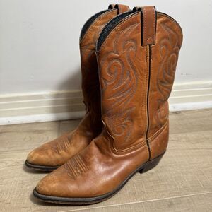 Vintage Code West Men's 8.5 USA Made Cowboy Boots Dan Post Leather Western Toe